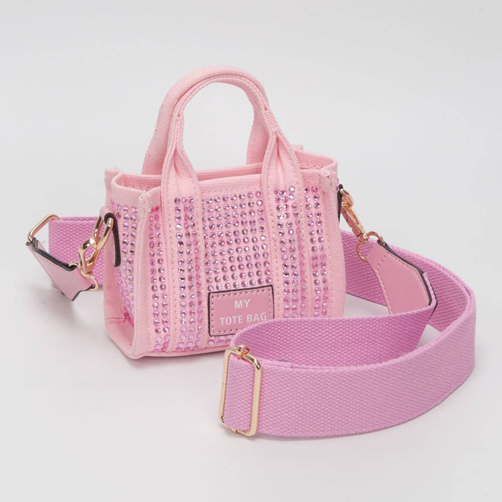 Rhinestone Studded Mini Top Handle Crossbody Bag: Pink