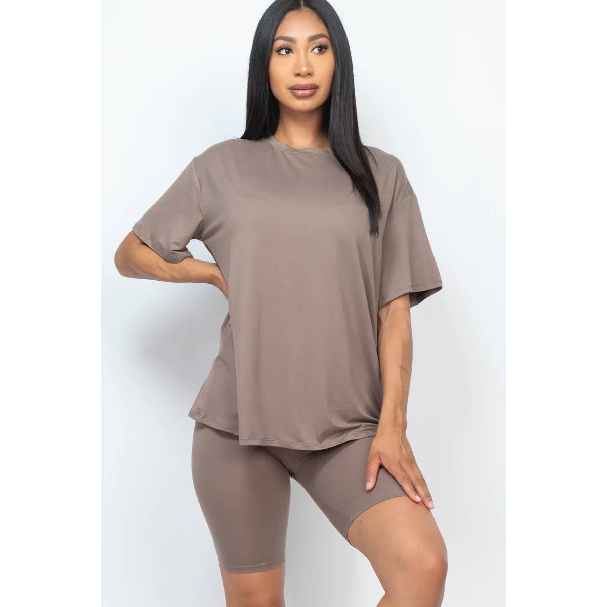 TWO PIECE TOP BIKER SHORTS SET: COFFEE / S-M-L(2-2-2)