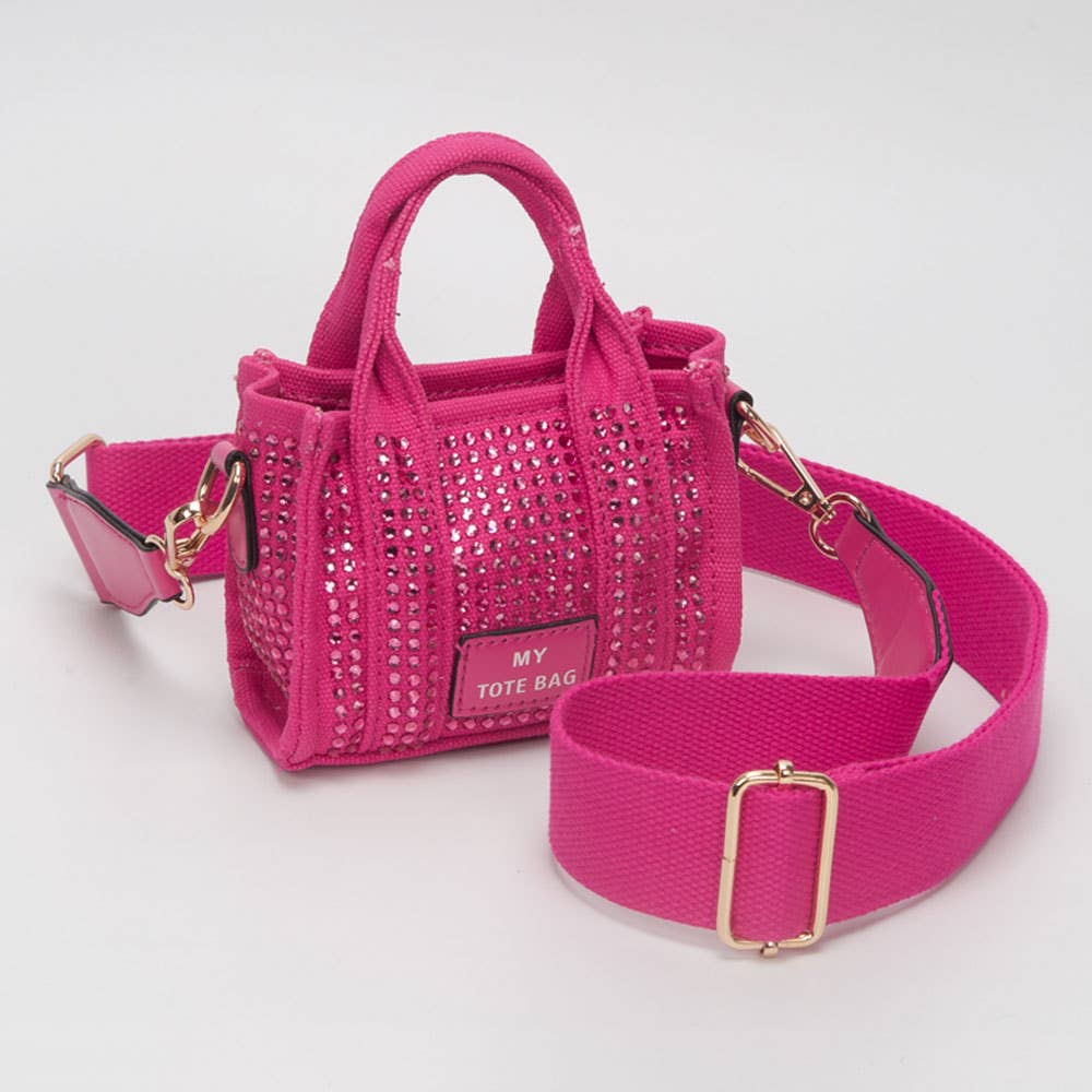 Rhinestone Studded Mini Top Handle Crossbody Bag: Pink