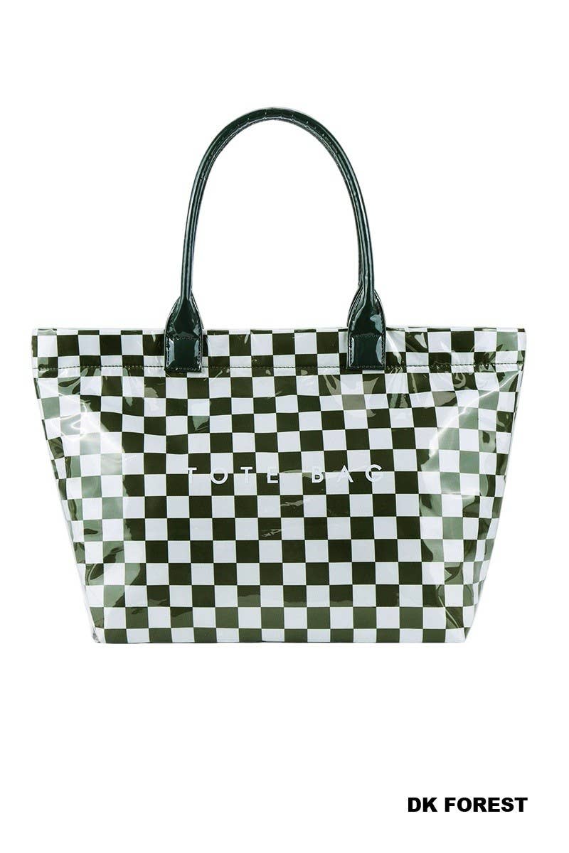 Pvc Kraft Checkered Tote Bag: HOT PINK / 1(ONE SIZE)