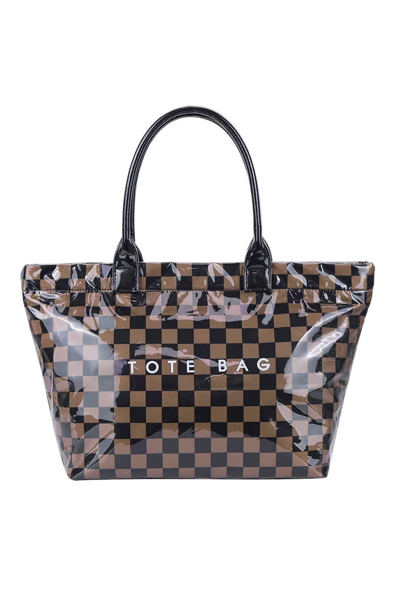 Pvc Kraft Checkered Tote Bag: HOT PINK / 1(ONE SIZE)
