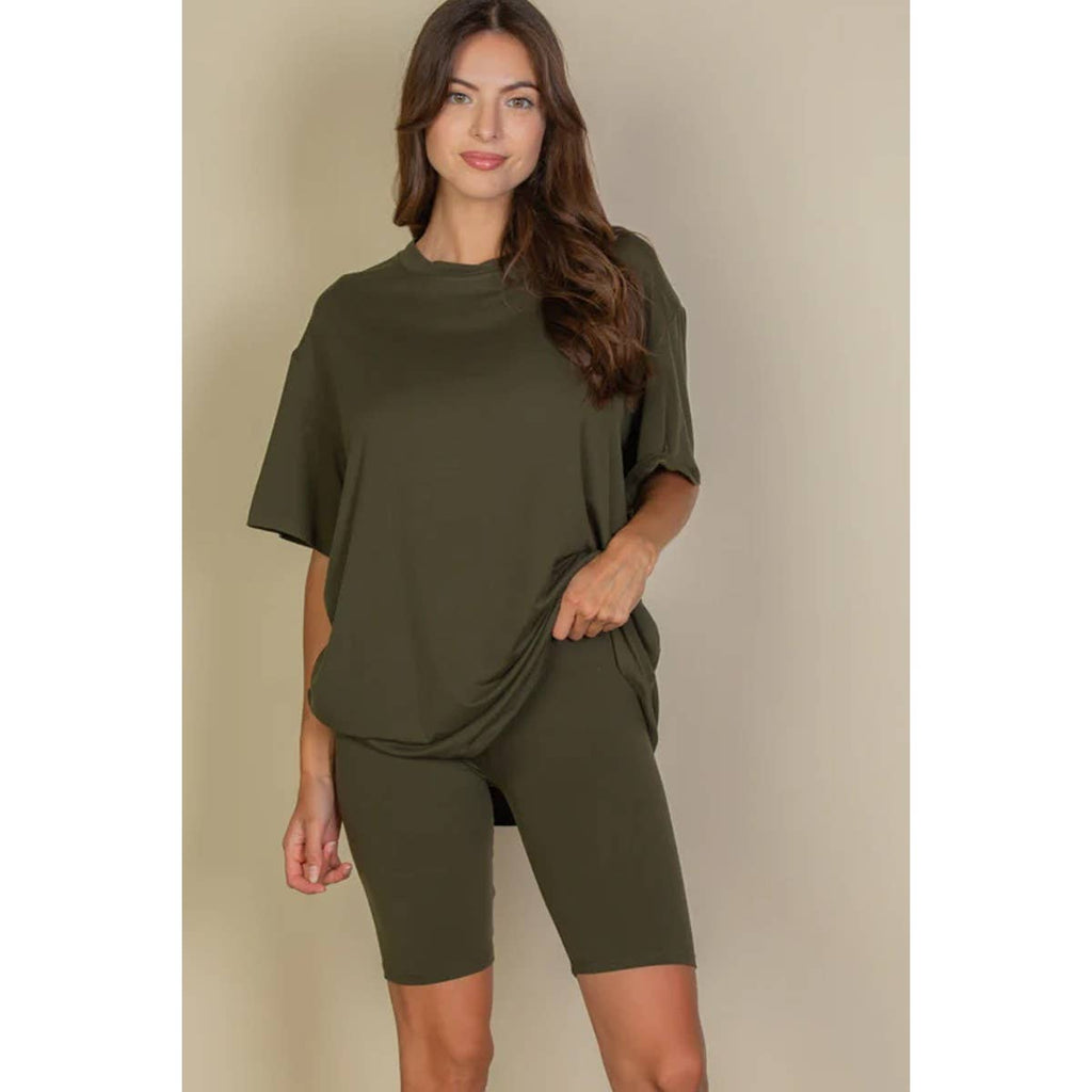 TWO PIECE TOP BIKER SHORTS SET: COFFEE / S-M-L(2-2-2)