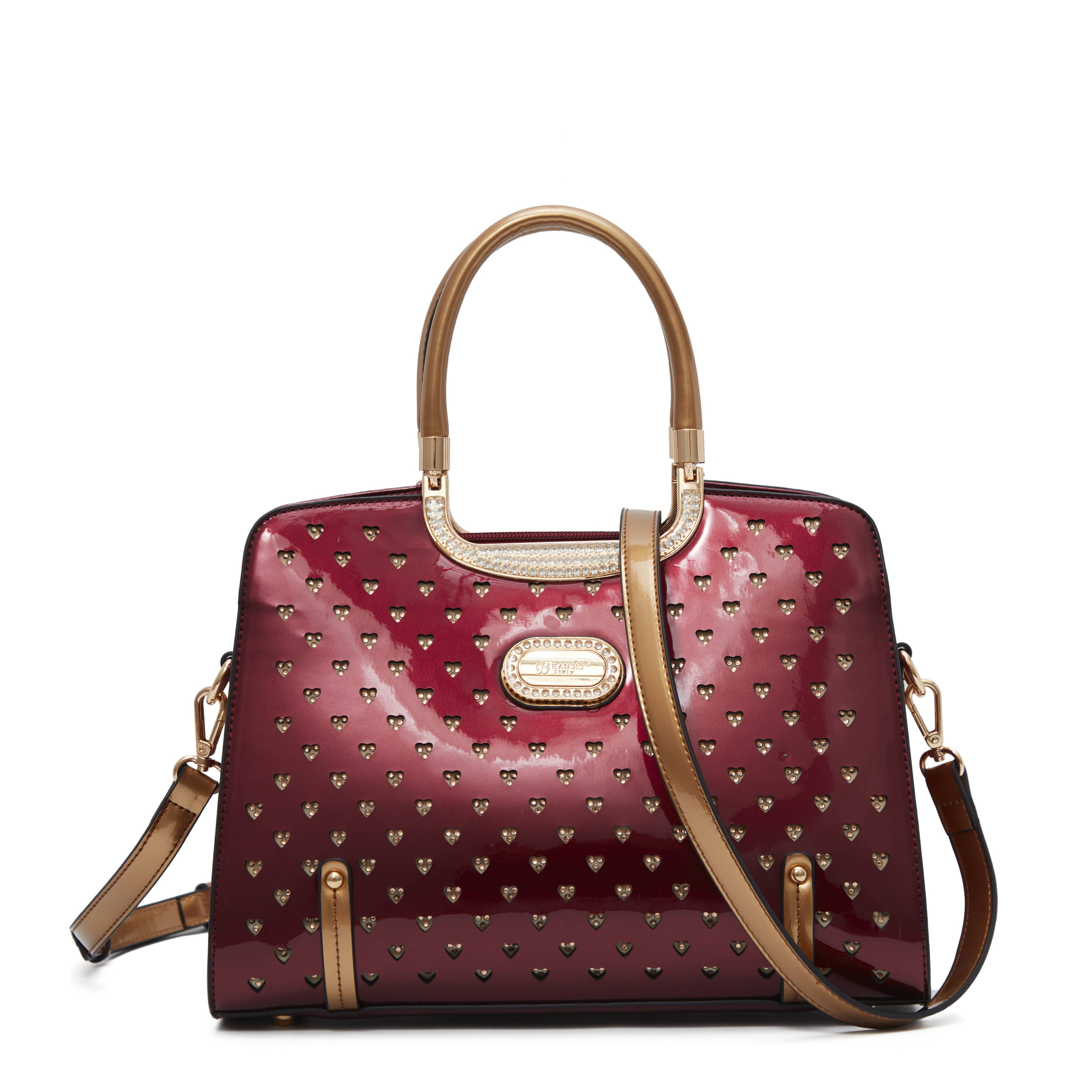Brangio Italy Luxury Studded Leather Hearts Handbag: Light Blue