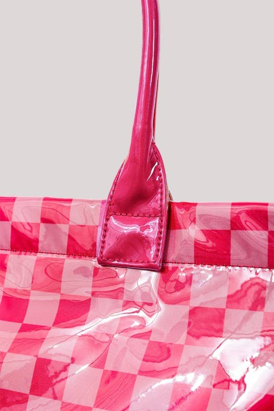 Pvc Kraft Checkered Tote Bag: BLACK / 1(ONE SIZE)