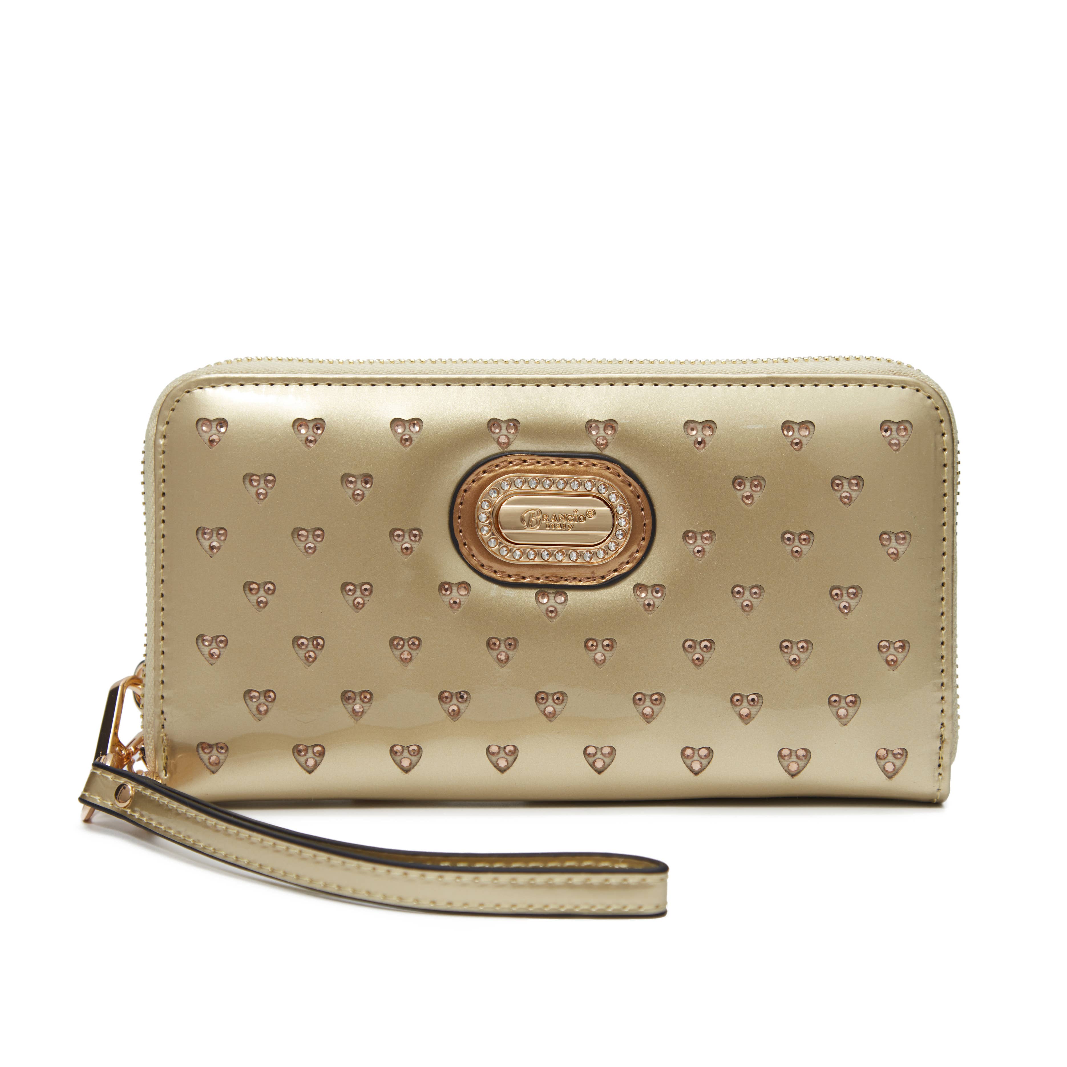 Brangio Italy Blue Patent Leather Zippered Wallet: Bronze