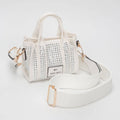 Rhinestone Studded Mini Top Handle Crossbody Bag: White