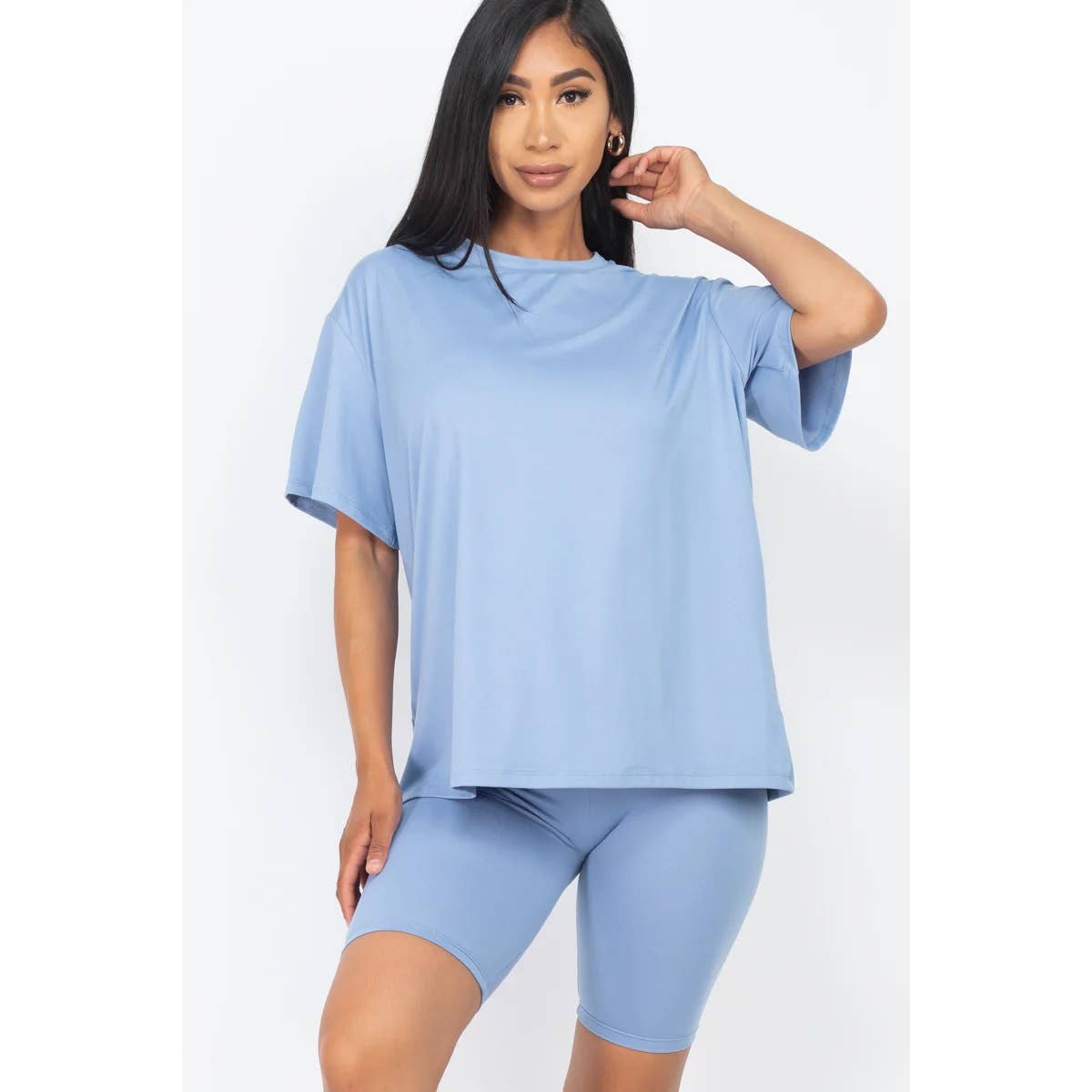 TWO PIECE TOP BIKER SHORTS SET: COFFEE / S-M-L(2-2-2)