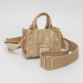 Rhinestone Studded Mini Top Handle Crossbody Bag: Beige