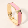 Enamel Inlay Rectangular Hinged Bangle Bracelet: Gold,Pink