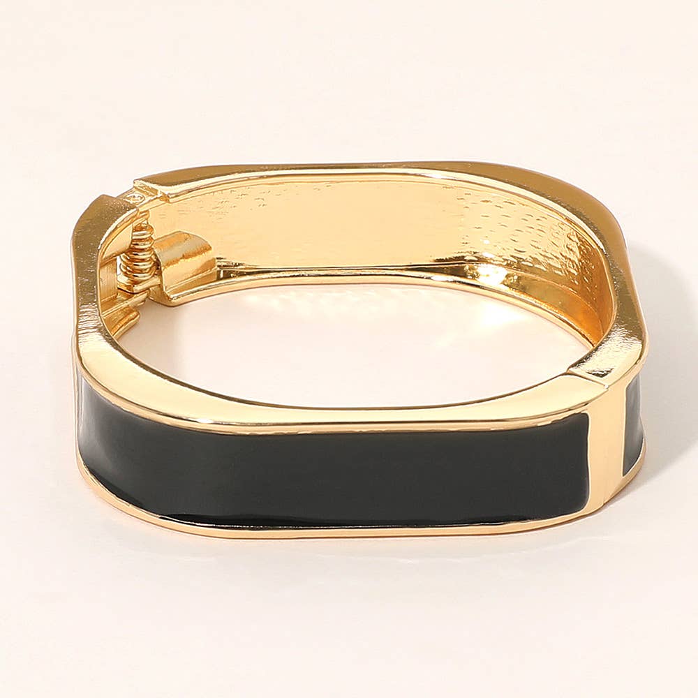 Enamel Inlay Rectangular Hinged Bangle Bracelet: Gold,Turquoise