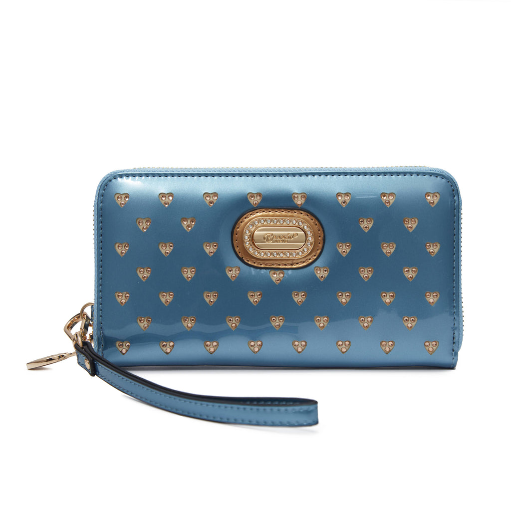 Brangio Italy Blue Patent Leather Zippered Wallet: Bronze