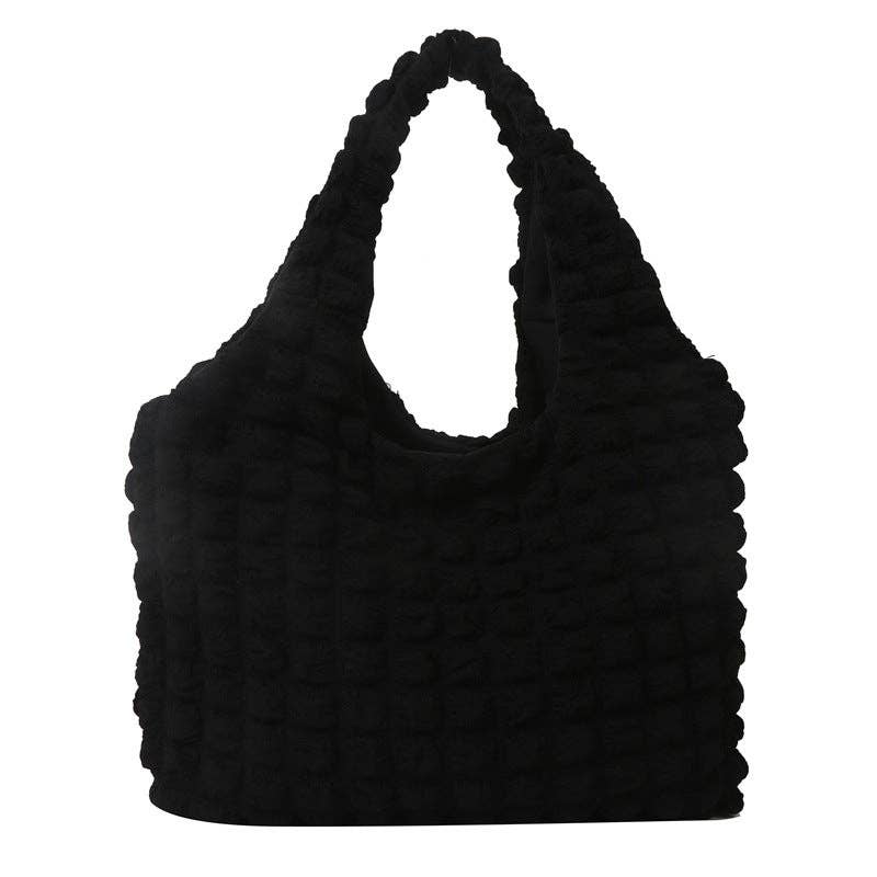 Pastel Color Cloud Puff Shoulder Bag Canvas Tote: Black