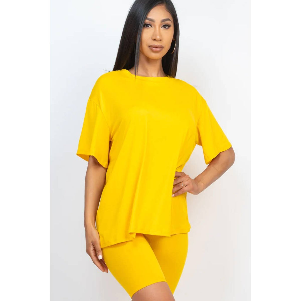 TWO PIECE TOP BIKER SHORTS SET: COFFEE / S-M-L(2-2-2)