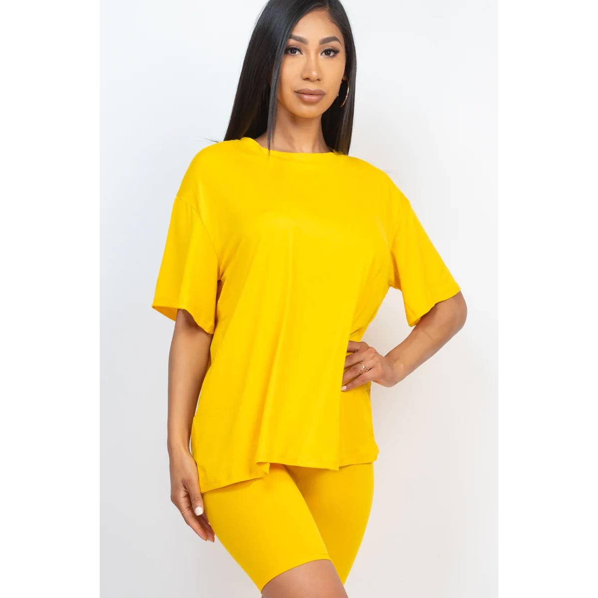 TWO PIECE TOP BIKER SHORTS SET: COFFEE / S-M-L(2-2-2)