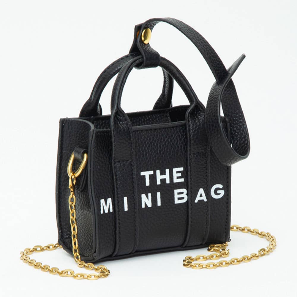 THE MINI BAG Message Pointed Faux Leather Bag Charm / Mini Bag / Crossbody Bag: Black