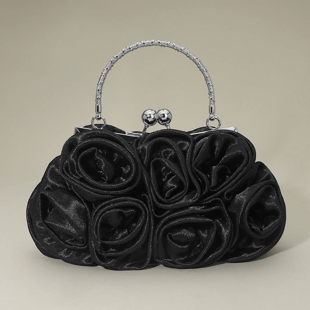 Floral Top Handle Evening Clutch Crossbody Bag: Pink