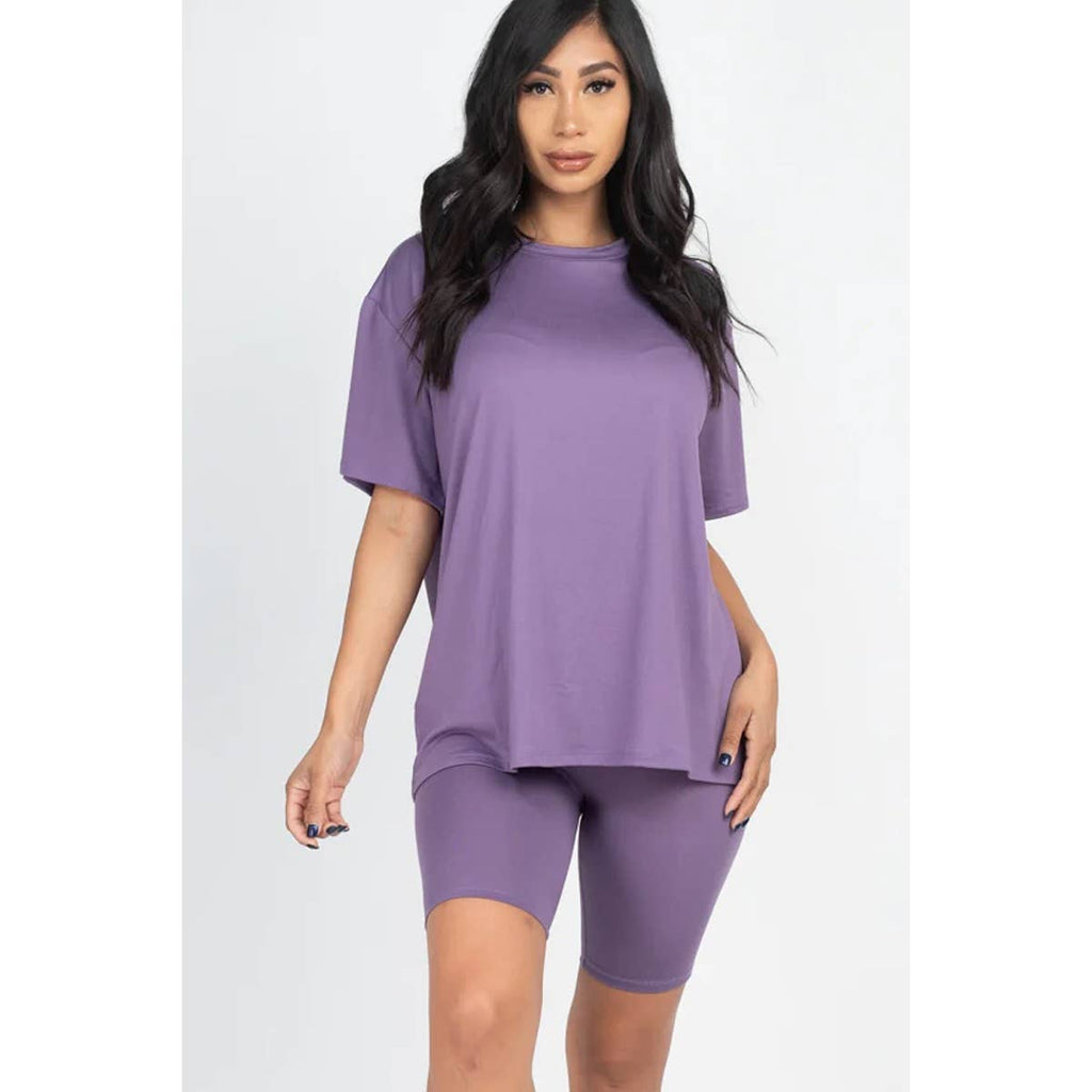 TWO PIECE TOP BIKER SHORTS SET: COFFEE / S-M-L(2-2-2)