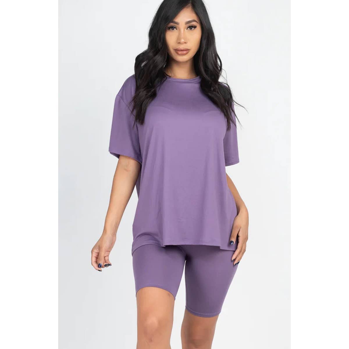 TWO PIECE TOP BIKER SHORTS SET: COFFEE / S-M-L(2-2-2)