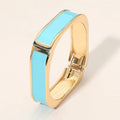 Enamel Inlay Rectangular Hinged Bangle Bracelet: Gold,Turquoise