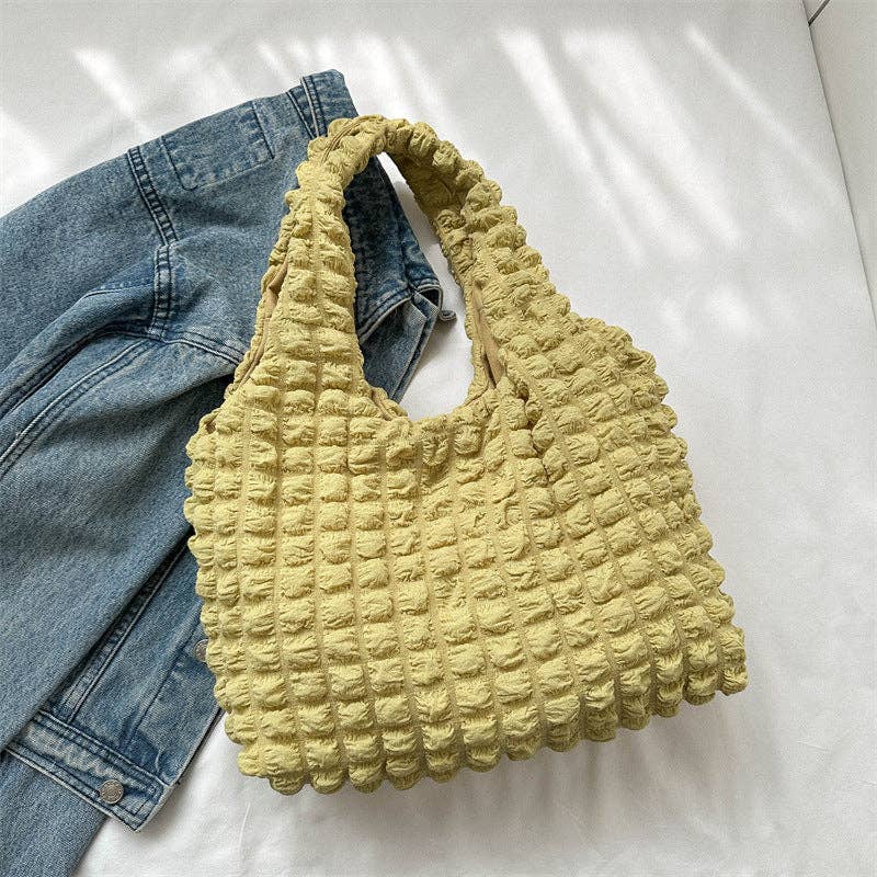 Pastel Color Cloud Puff Shoulder Bag Canvas Tote: Yellow