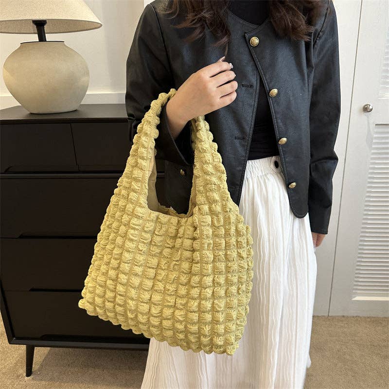 Pastel Color Cloud Puff Shoulder Bag Canvas Tote: Yellow