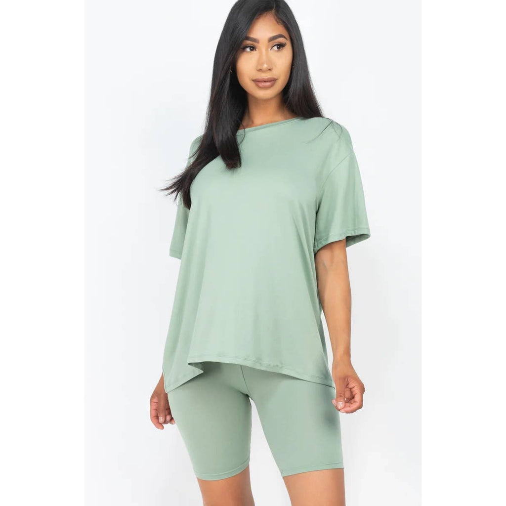 TWO PIECE TOP BIKER SHORTS SET: COFFEE / S-M-L(2-2-2)