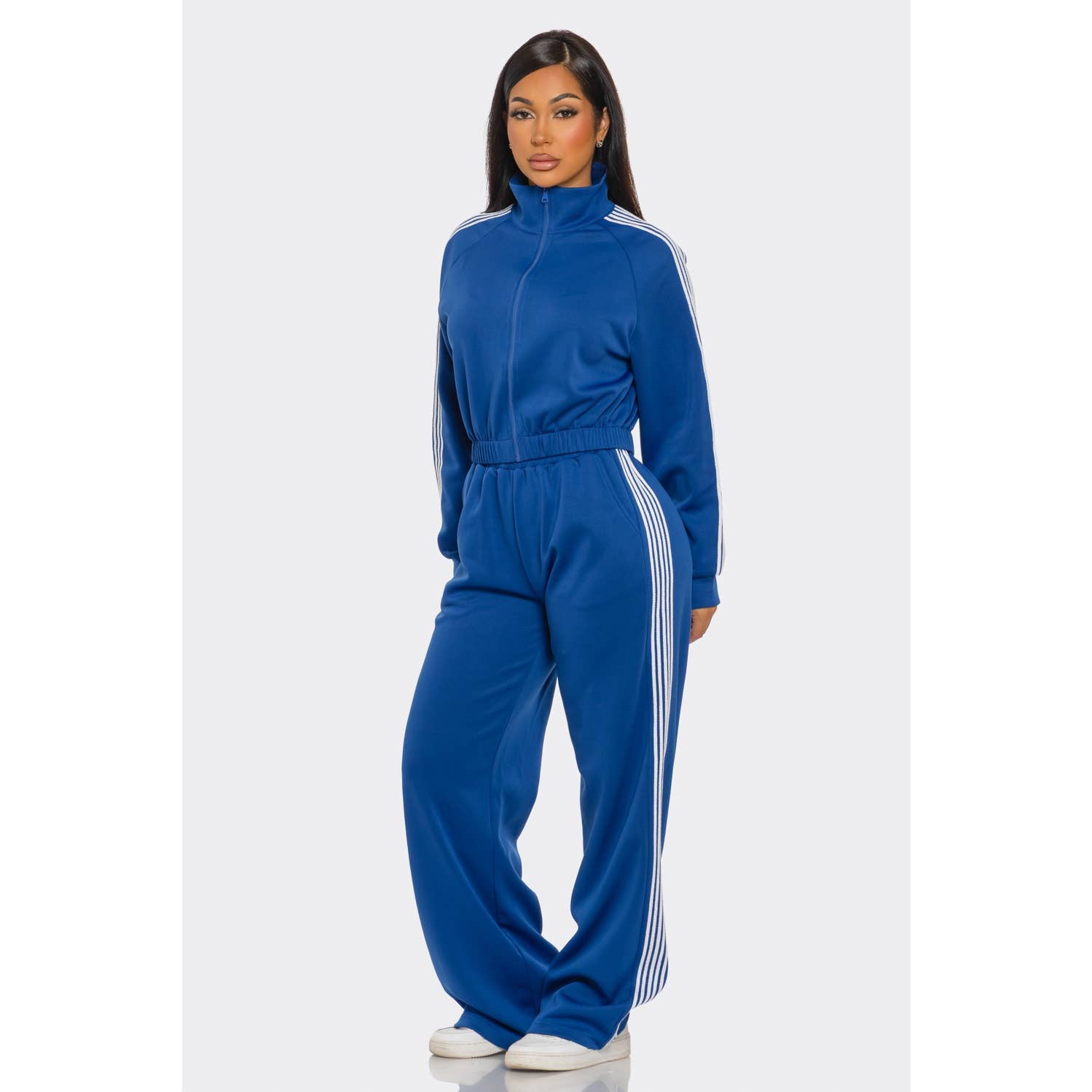 Side Striped Jacket and Track Pants Set: MOCHA / S-M-L(2-2-2)