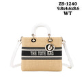 Zb-1240 - Woven Straw Rattan Wicker Square Handle Shoulder B: White