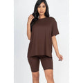 TWO PIECE TOP BIKER SHORTS SET: COFFEE / S-M-L(2-2-2)