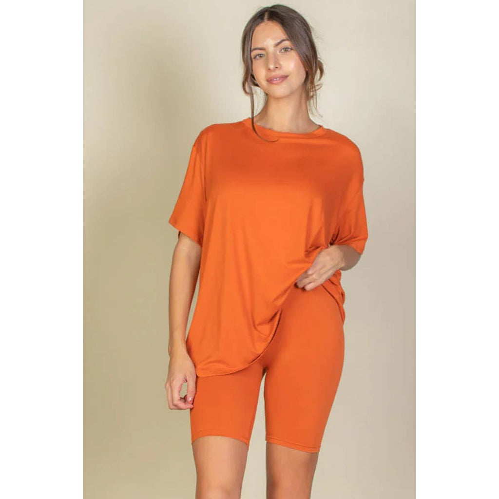 TWO PIECE TOP BIKER SHORTS SET: COFFEE / S-M-L(2-2-2)