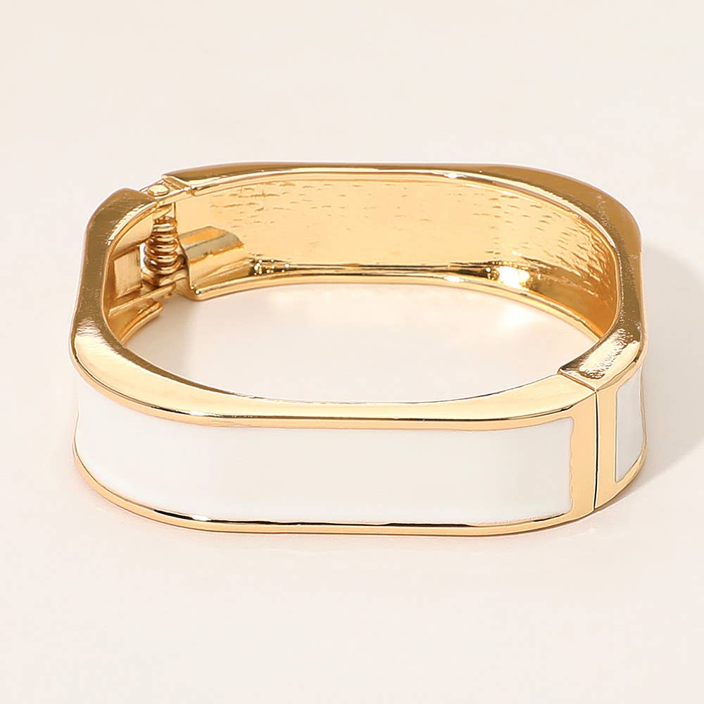 Enamel Inlay Rectangular Hinged Bangle Bracelet: Gold,Pink
