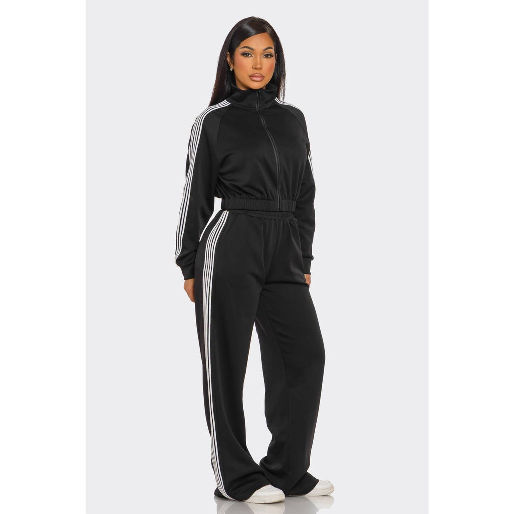 Side Striped Jacket and Track Pants Set: MOCHA / S-M-L(2-2-2)