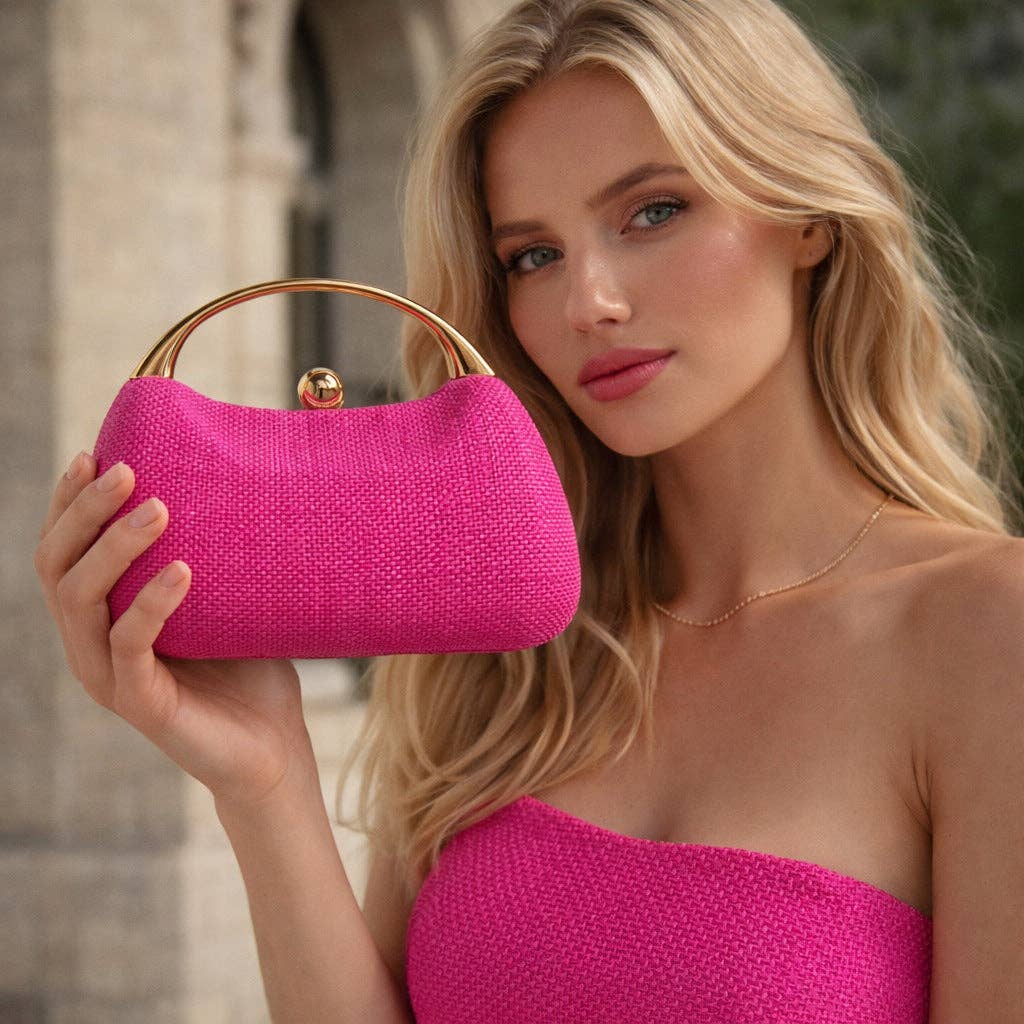 Woven Evening Clutch Bag Stylish Shoulder Crossbody: Hot Pink