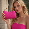 Woven Evening Clutch Bag Stylish Shoulder Crossbody: Hot Pink
