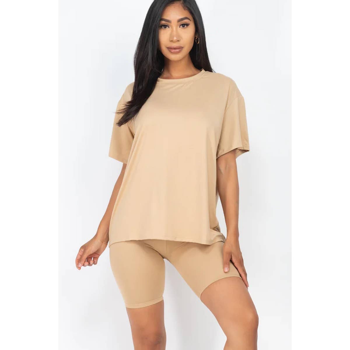 TWO PIECE TOP BIKER SHORTS SET: COFFEE / S-M-L(2-2-2)