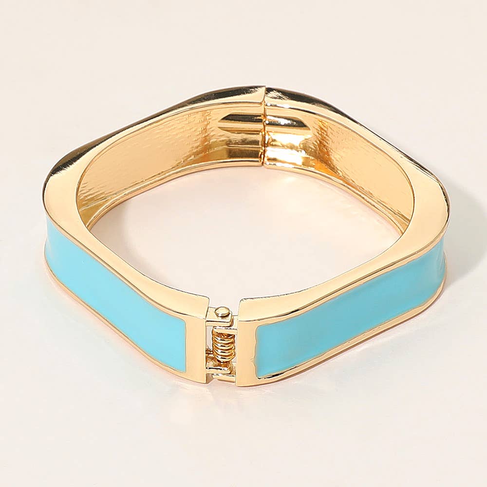 Enamel Inlay Rectangular Hinged Bangle Bracelet: Gold,Pink