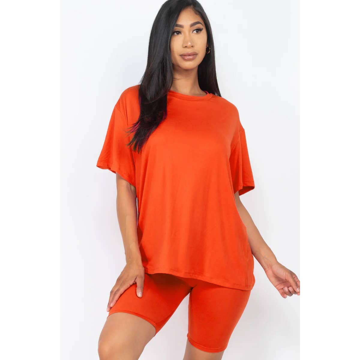 TWO PIECE TOP BIKER SHORTS SET: COFFEE / S-M-L(2-2-2)
