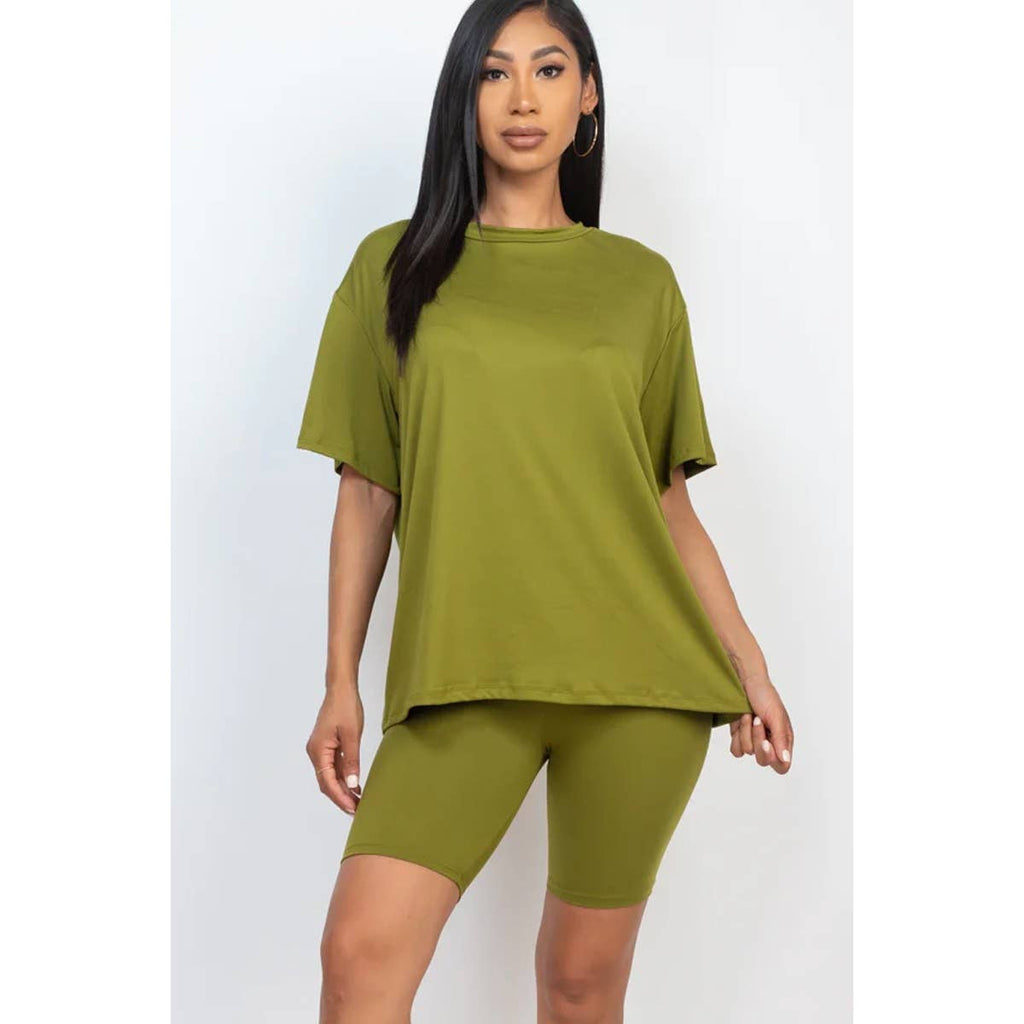 TWO PIECE TOP BIKER SHORTS SET: COFFEE / S-M-L(2-2-2)