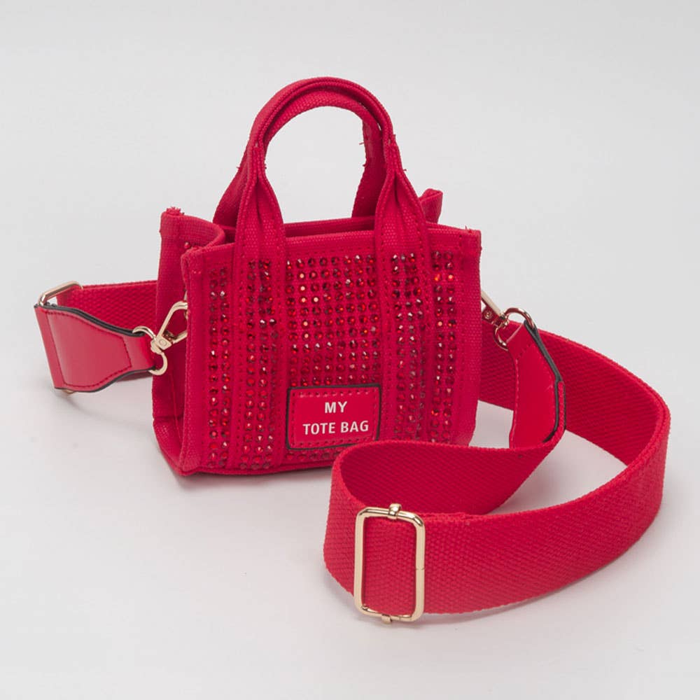 Rhinestone Studded Mini Top Handle Crossbody Bag: Pink