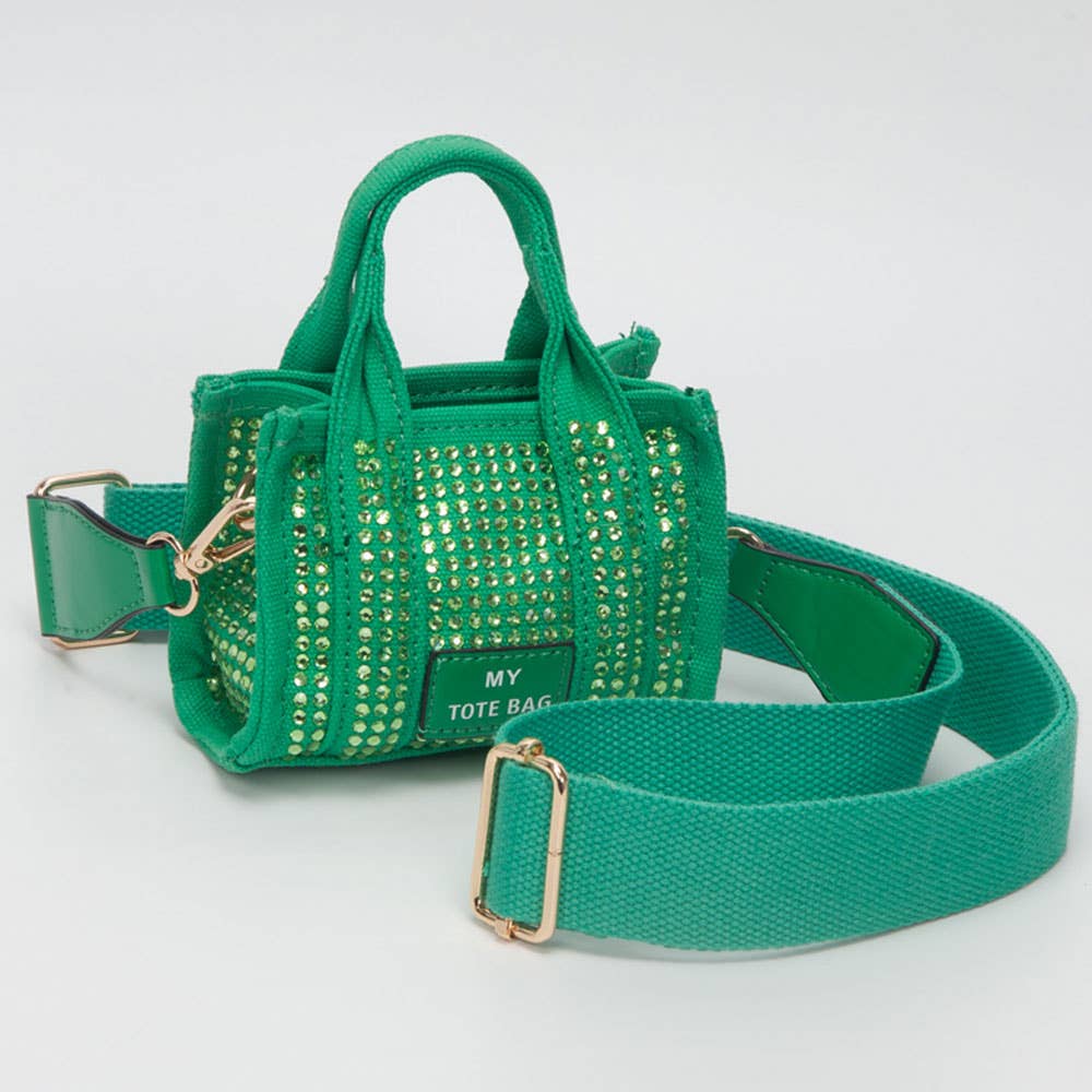 Rhinestone Studded Mini Top Handle Crossbody Bag: Pink