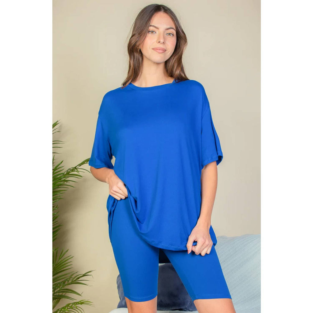 TWO PIECE TOP BIKER SHORTS SET: COFFEE / S-M-L(2-2-2)