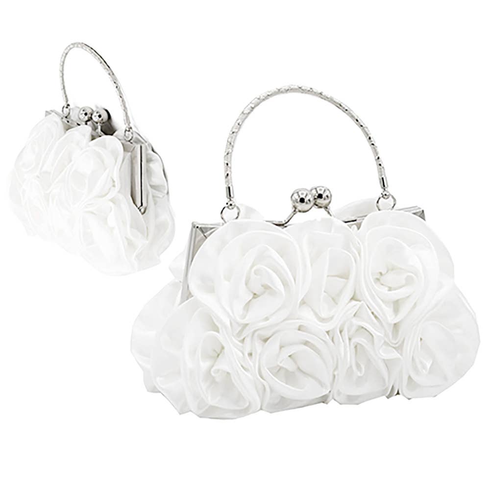Floral Top Handle Evening Clutch Crossbody Bag: Pink