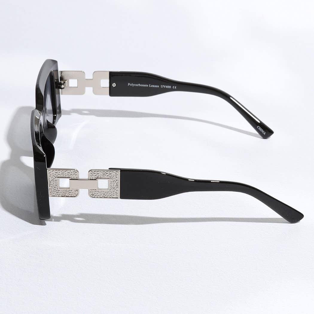 Square Wide Frame Chunky Chain Leg Sunglasses Black