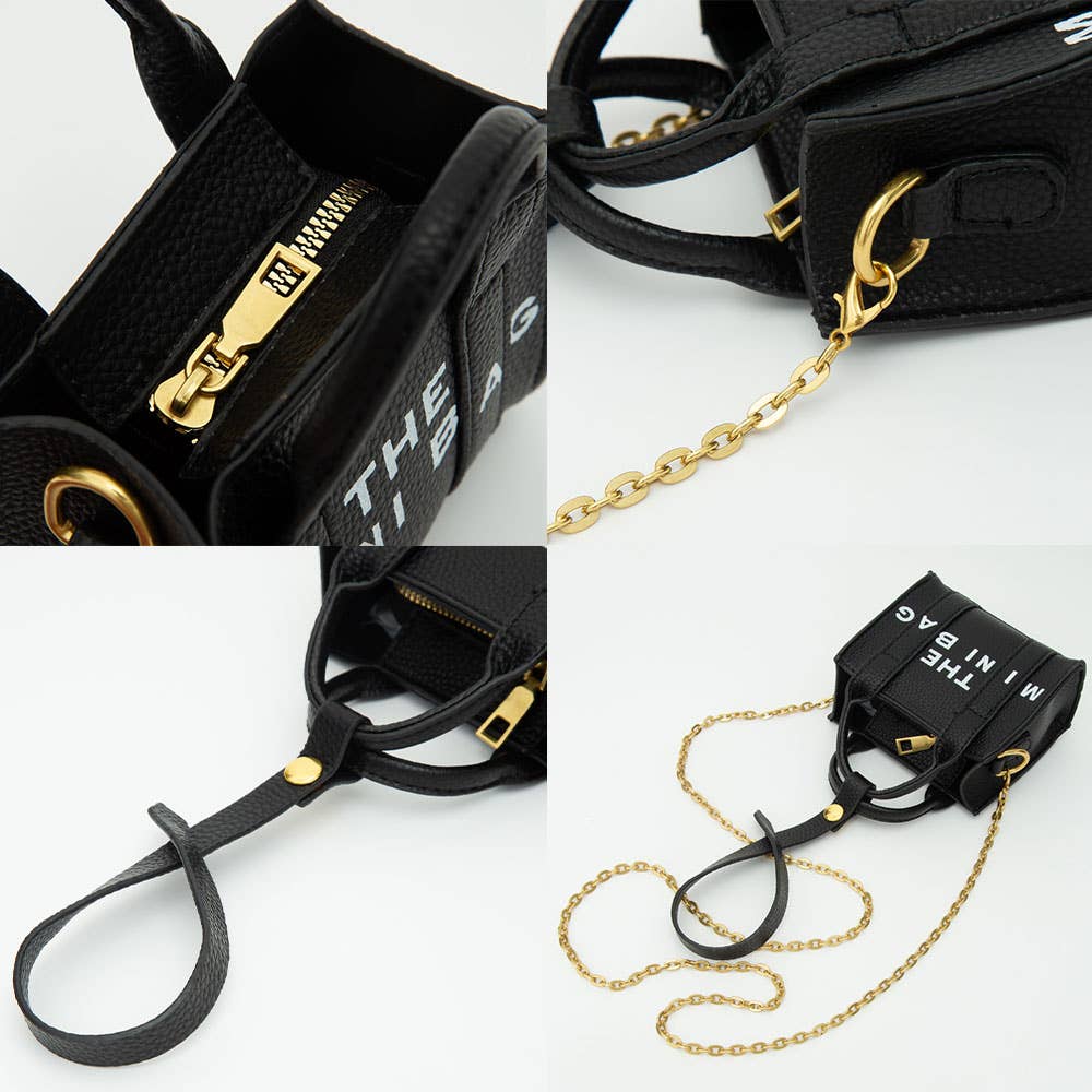 THE MINI BAG Message Pointed Faux Leather Bag Charm / Mini Bag / Crossbody Bag: Black