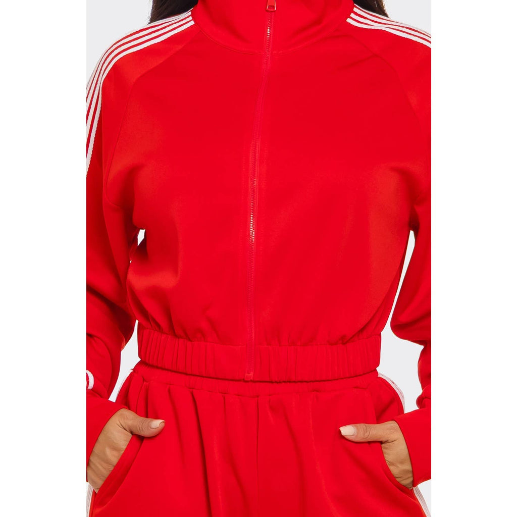 Side Striped Jacket and Track Pants Set: MOCHA / S-M-L(2-2-2)