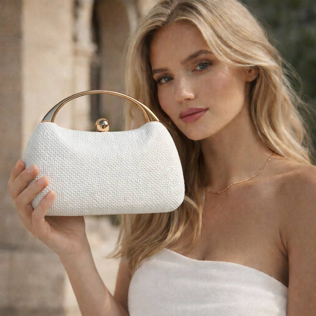 Woven Evening Clutch Bag Stylish Shoulder Crossbody: White