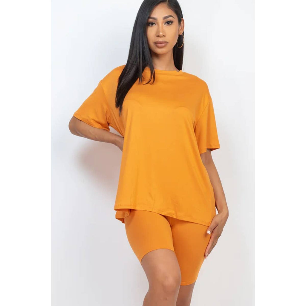 TWO PIECE TOP BIKER SHORTS SET: COFFEE / S-M-L(2-2-2)