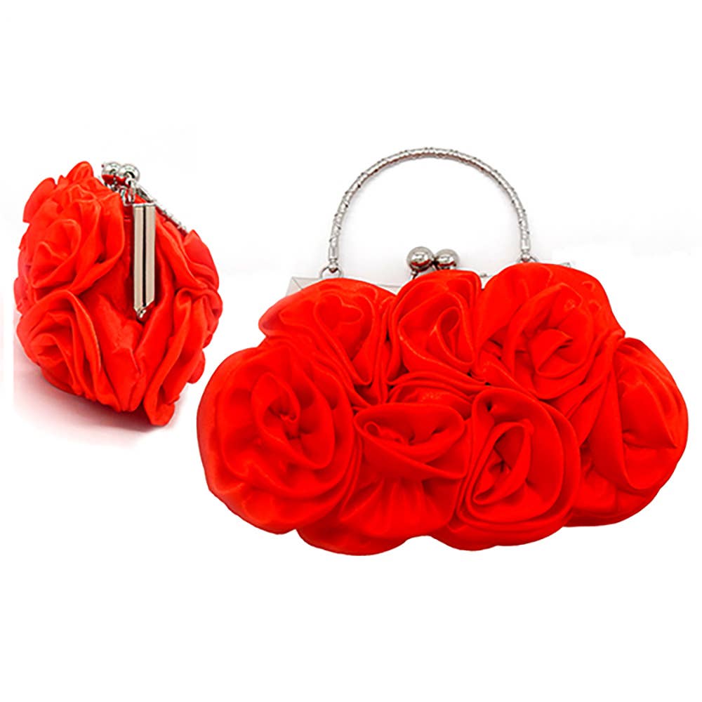 Floral Top Handle Evening Clutch Crossbody Bag: Pink