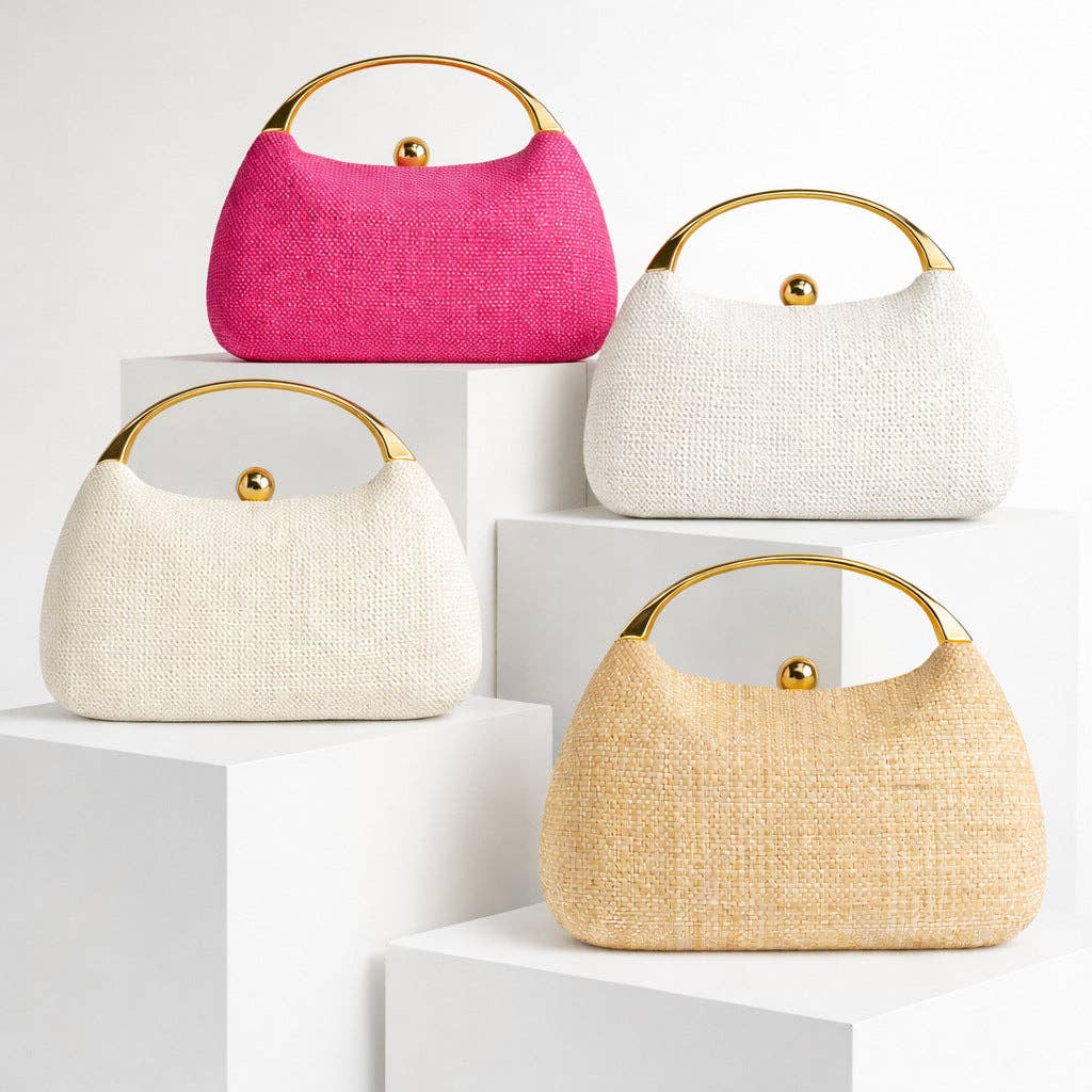 Woven Evening Clutch Bag Stylish Shoulder Crossbody: Hot Pink