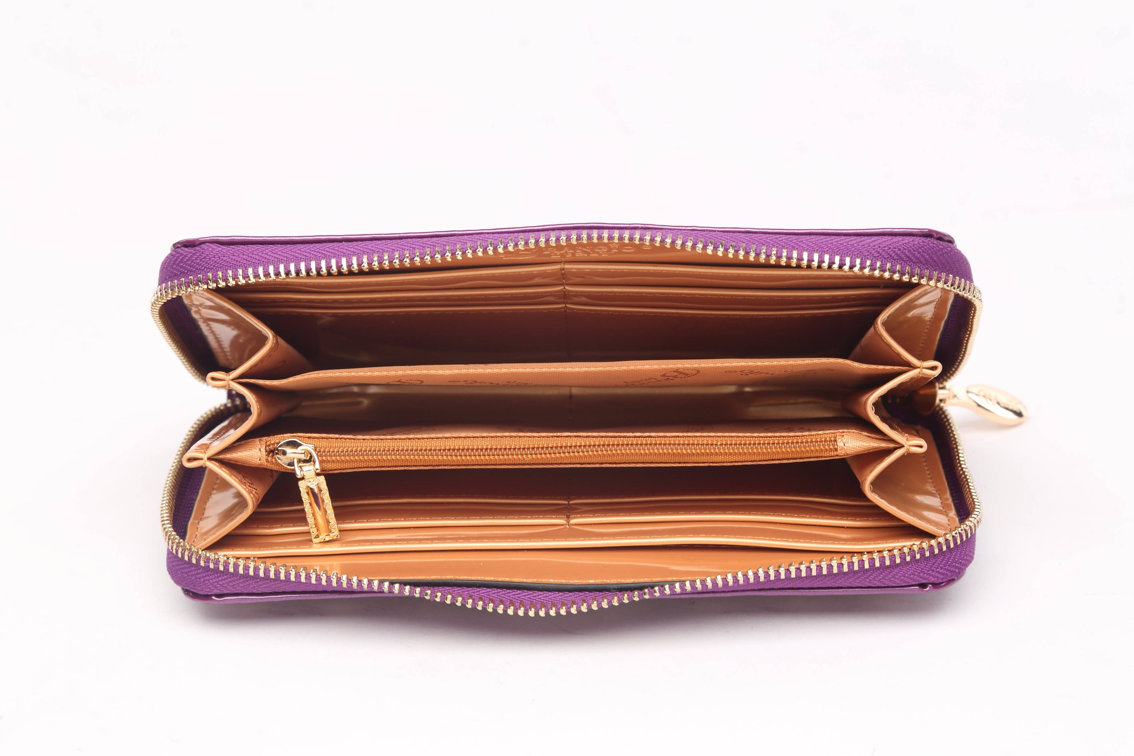 Brangio Italy Blue Patent Leather Zippered Wallet: Bronze